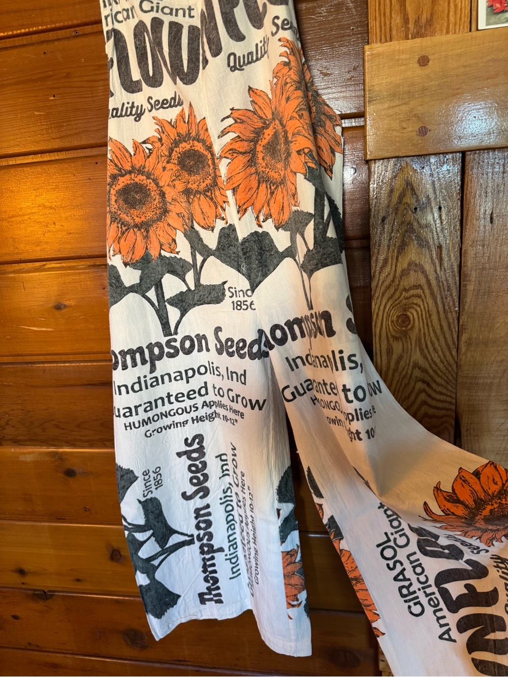 VINTAGE SACK Sunflower Graphic OVERALLS with Orange Blooms O/S - Picture 2 of 6